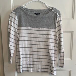 Nautica Gray and White Striped Long Sleeve Top